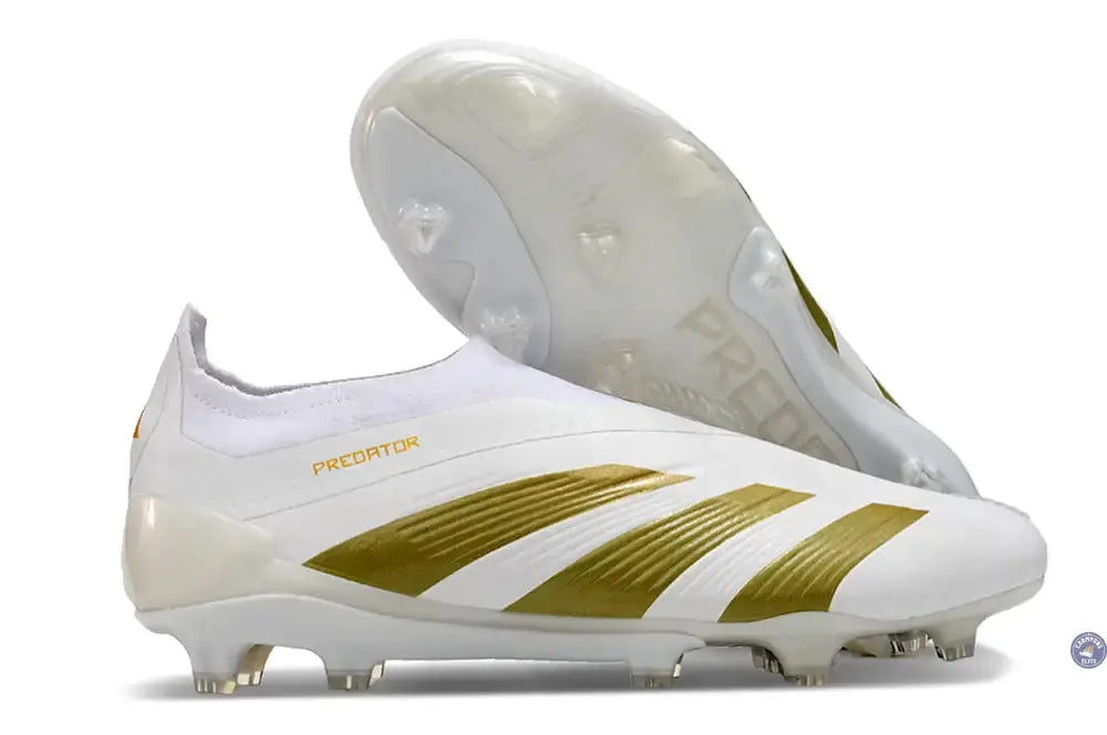 Image of Predator 24 Elite Laceless FG Predstrike - Blanc/Or