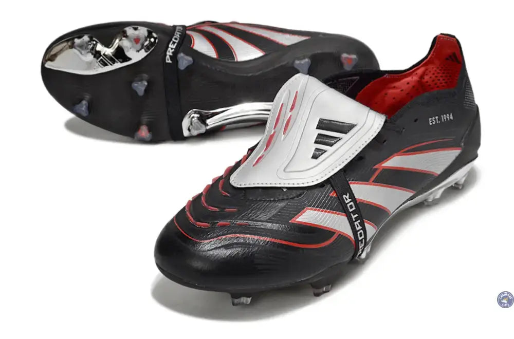 Image of PREDATOR ELITE FOLD-OVER TONGUE FG OBSIDIAN STRIKE - Noir/Argent/Rouge
