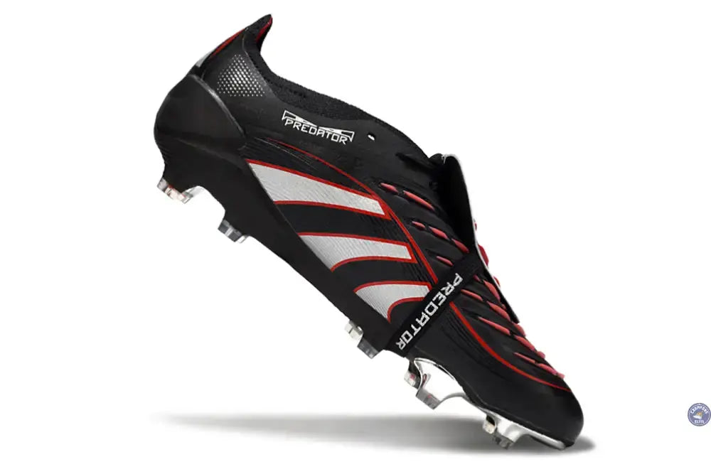 Image of PREDATOR ELITE FOLD-OVER TONGUE FG OBSIDIAN STRIKE - Noir/Argent/Rouge