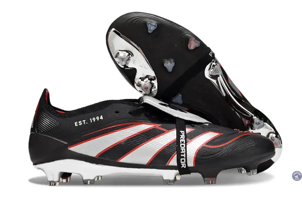 Image of PREDATOR ELITE FOLD-OVER TONGUE FG OBSIDIAN STRIKE - Noir/Argent/Rouge