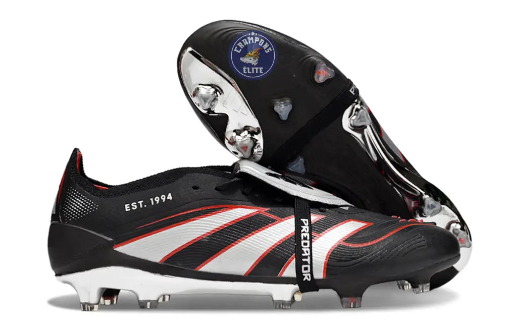 Image of PREDATOR ELITE FOLD-OVER TONGUE FG OBSIDIAN STRIKE - Noir/Argent/Rouge