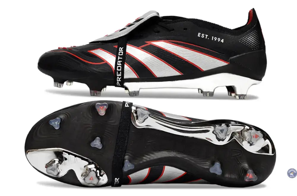 Image of PREDATOR ELITE FOLD-OVER TONGUE FG OBSIDIAN STRIKE - Noir/Argent/Rouge