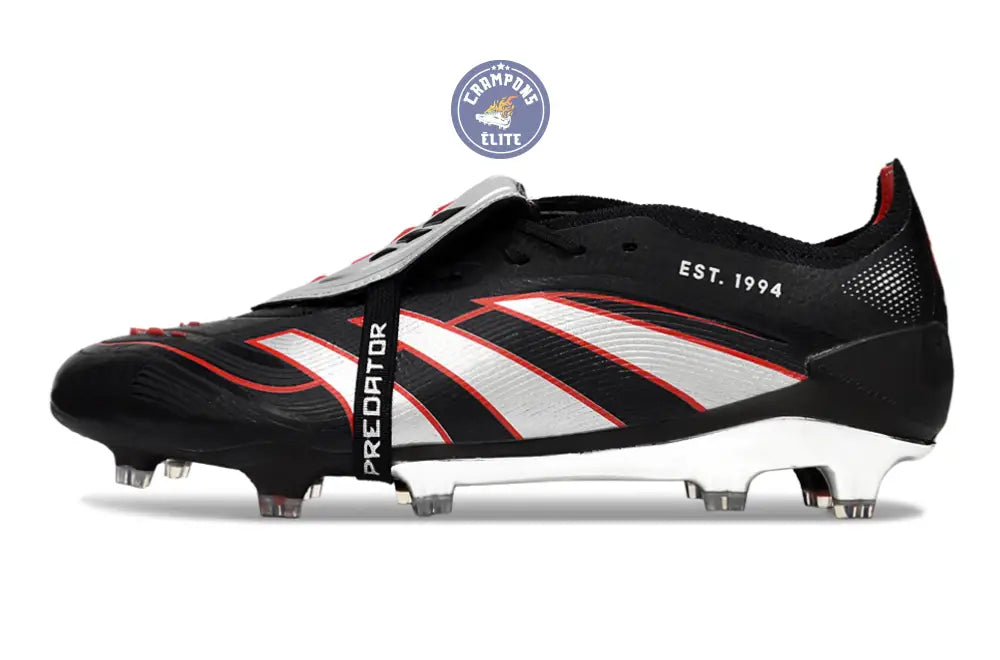 Image of PREDATOR ELITE FOLD-OVER TONGUE FG OBSIDIAN STRIKE - Noir/Argent/Rouge