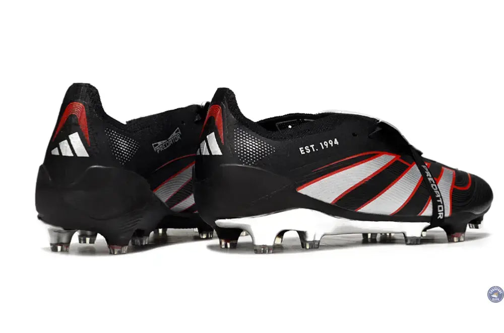 Image of PREDATOR ELITE FOLD-OVER TONGUE FG OBSIDIAN STRIKE - Noir/Argent/Rouge