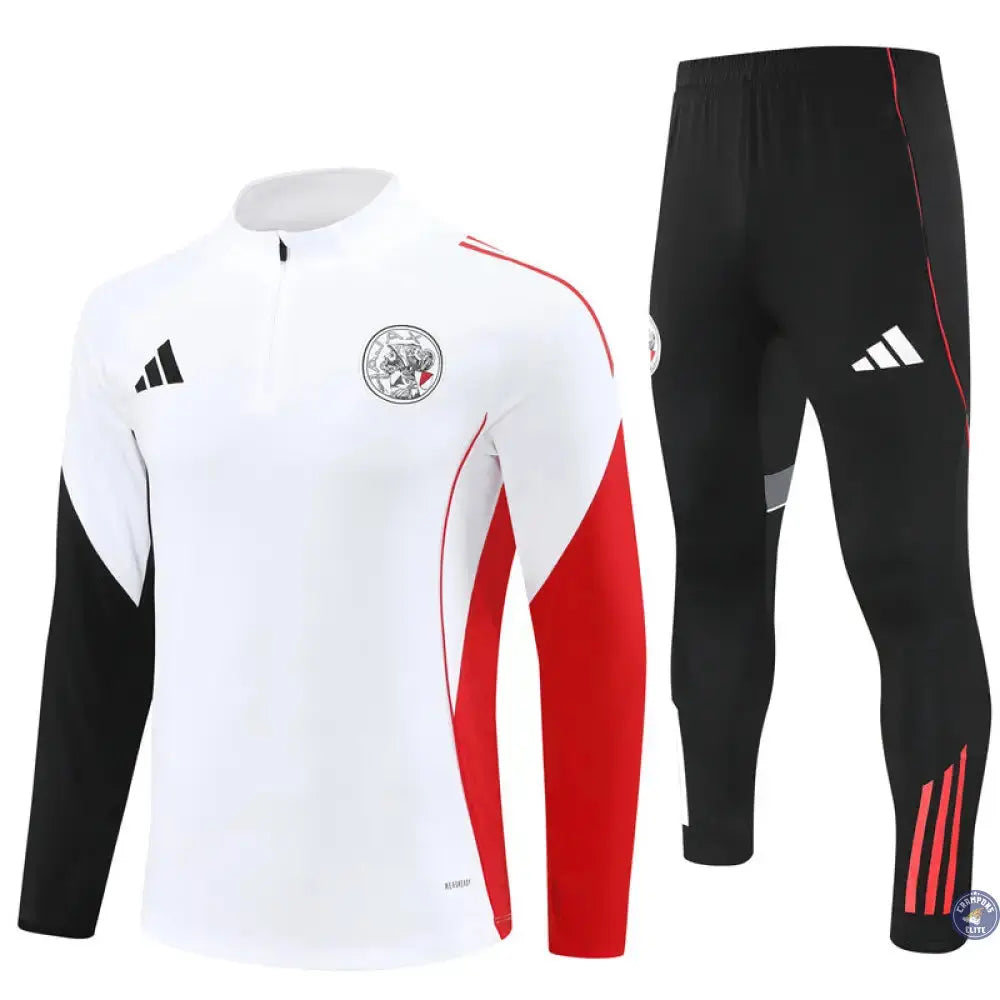 Survêtement d’entraînement demi-zip - Ajax 2025/2026 - Blanc/Noir/Rouge