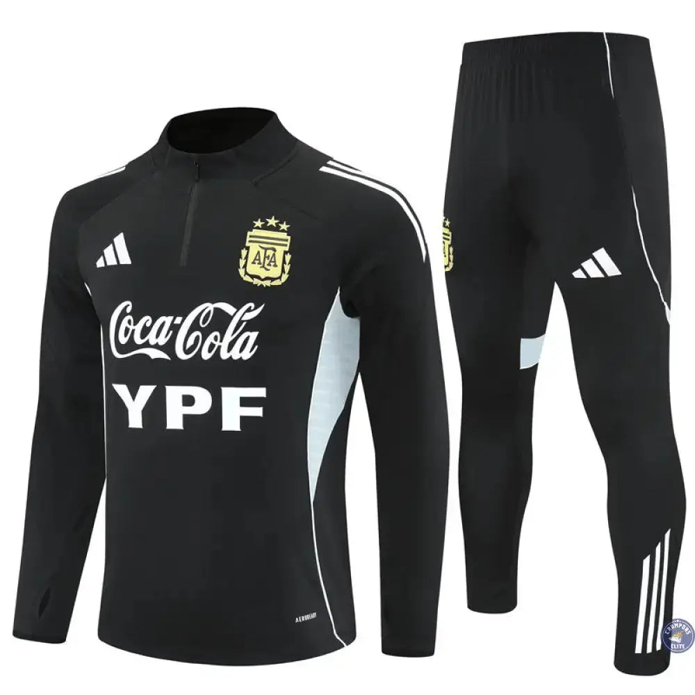 Image of Survêtement d’entraînement demi-zip - Argentine 2025/2026 - Noir/Gris Bleuté/Blanc