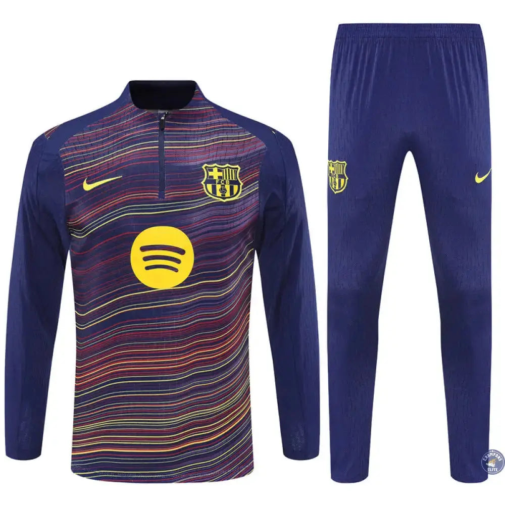 Image of Survêtement d’entraînement demi-zip - Barcelone 2025/2026 - Camouflage Bleu marine à rayures jaunes