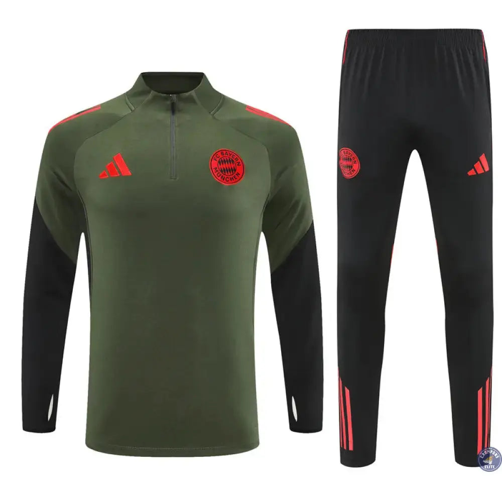 Survêtement d’entraînement demi-zip - Bayern Munich 2025/2026 - Kaki/Noir/Rouge