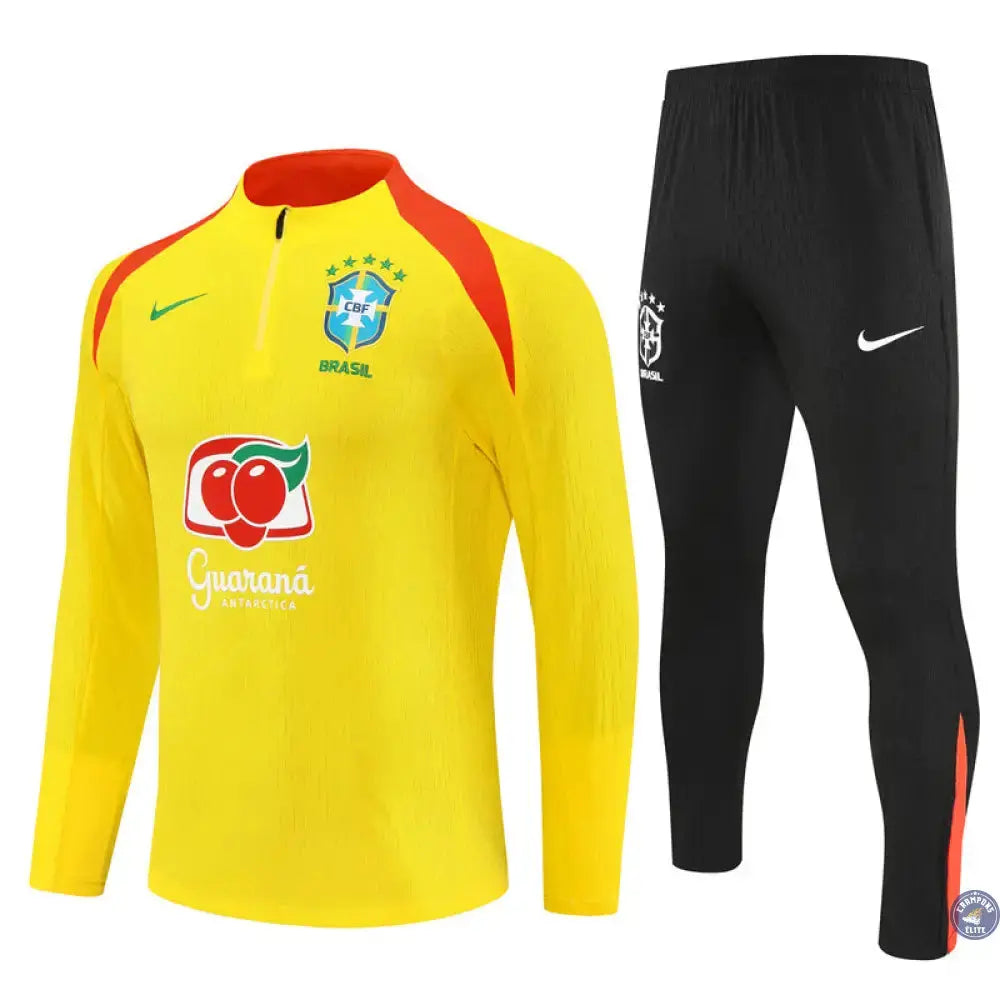 Image of Survêtement d’entraînement demi-zip - Brésil 2025/2026 - Jaune/Noir/Orange