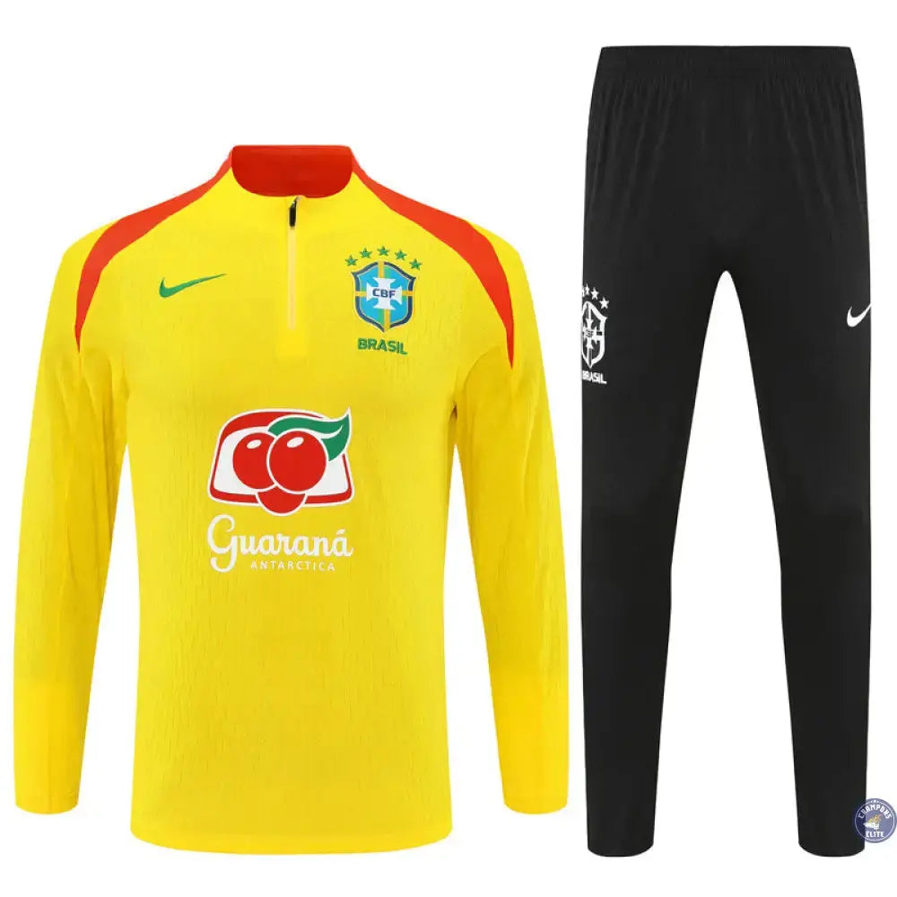 Image of Survêtement d’entraînement demi-zip - Brésil 2025/2026 - Jaune/Noir/Orange