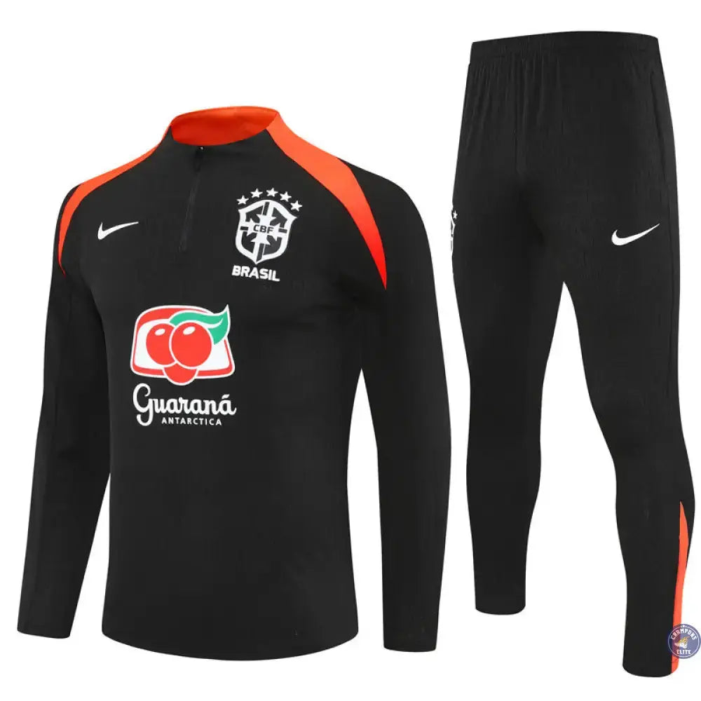 Image of Survêtement d’entraînement demi-zip - Brésil 2025/2026 - Noir/Orange