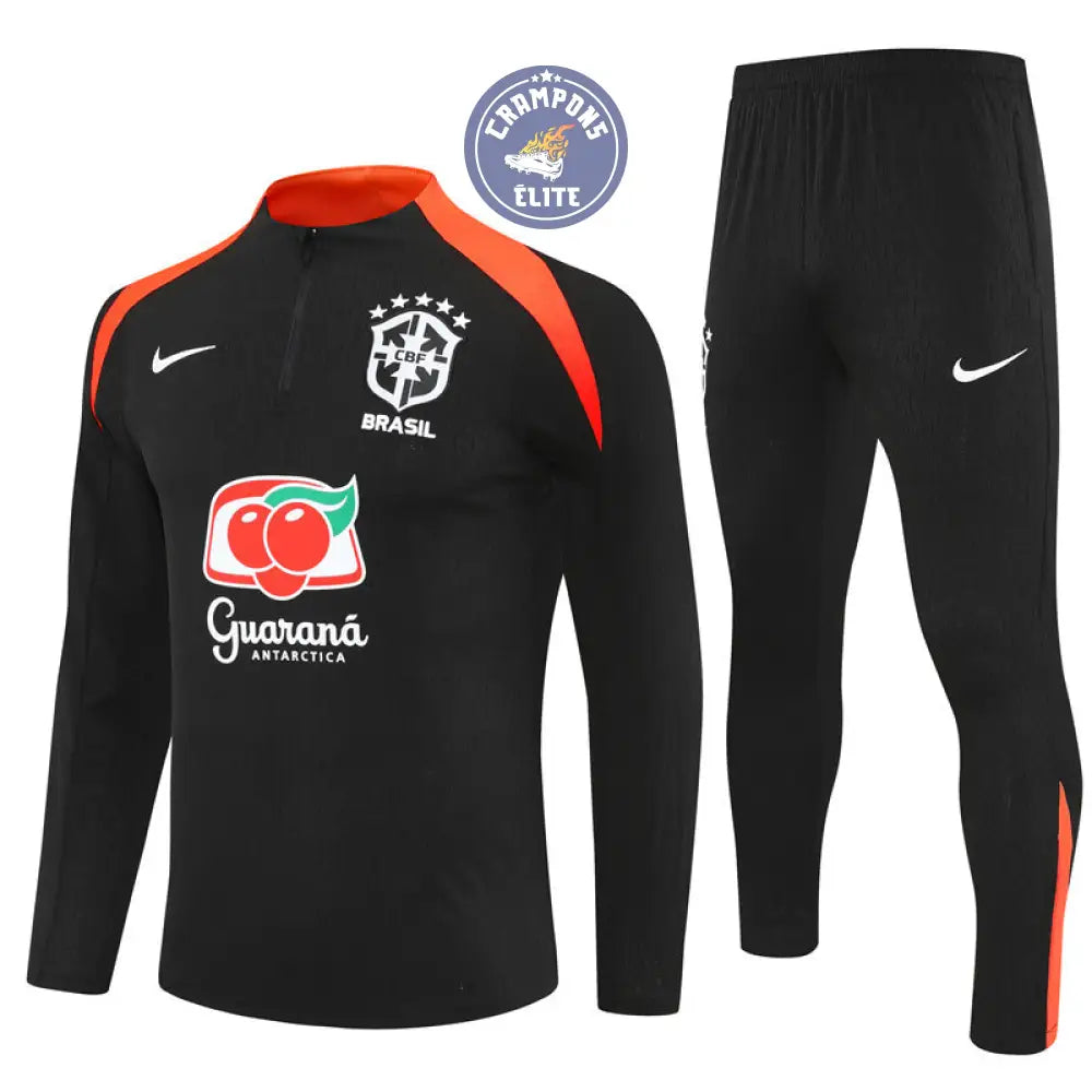 Image of Survêtement d’entraînement demi-zip - Brésil 2025/2026 - Noir/Orange