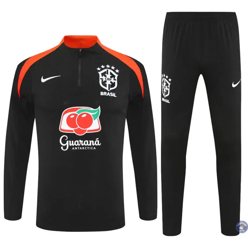 Survêtement d’entraînement demi-zip - Brésil 2025/2026 - Noir/Orange