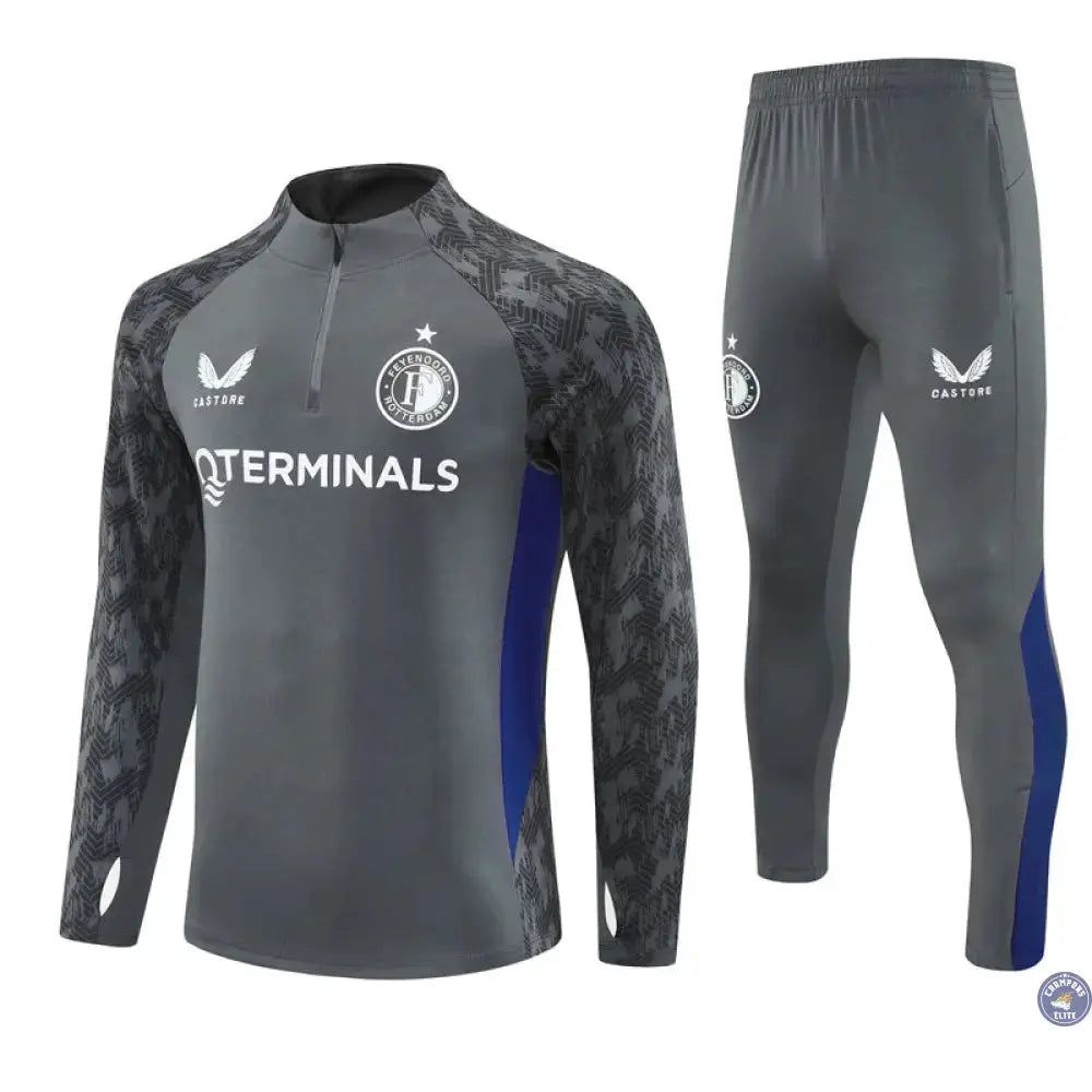 Image of Survêtement d’entraînement demi-zip - Feyenoord 2025/2026 - Gris/Blanc/Noir