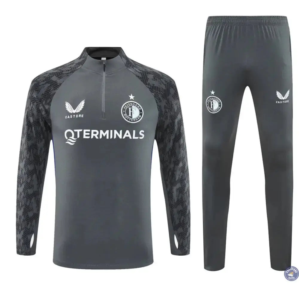 Image of Survêtement d’entraînement demi-zip - Feyenoord 2025/2026 - Gris/Blanc/Noir