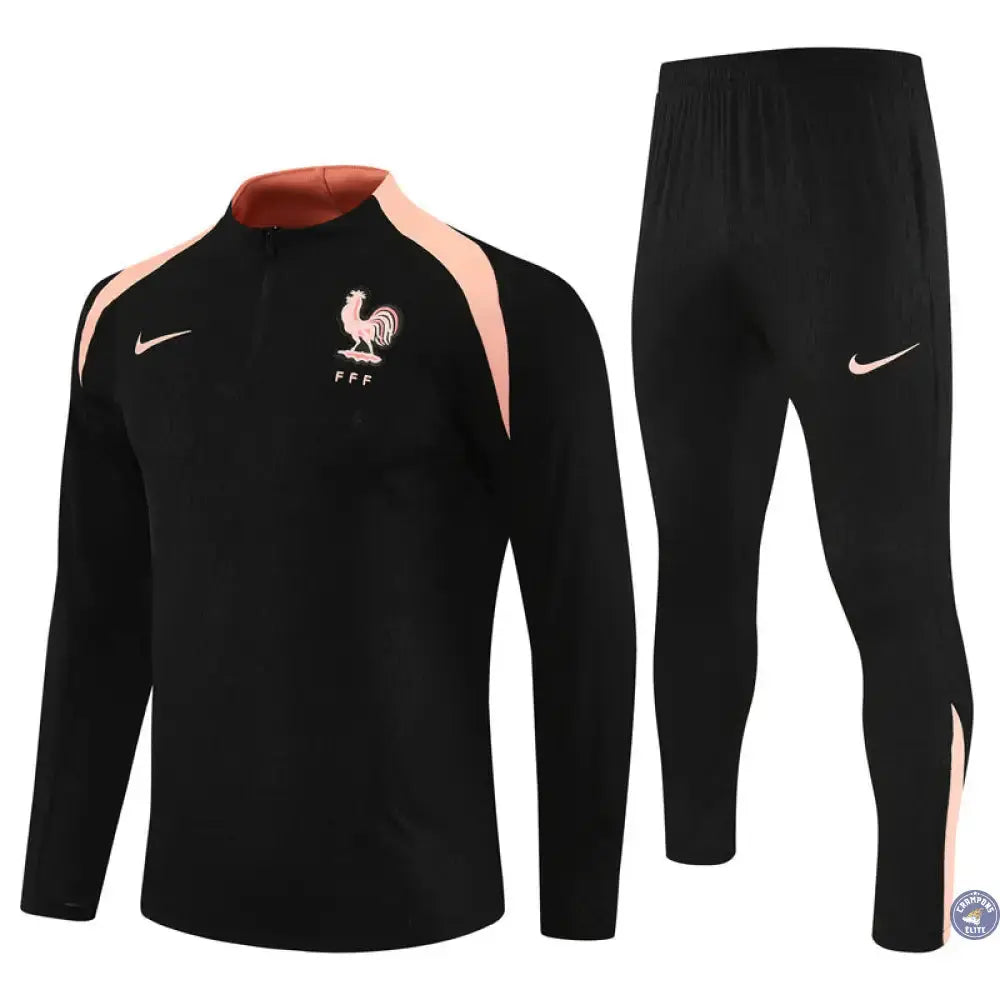 Survêtement d’entraînement demi-zip - France 2025/2026 - Noir/Rose