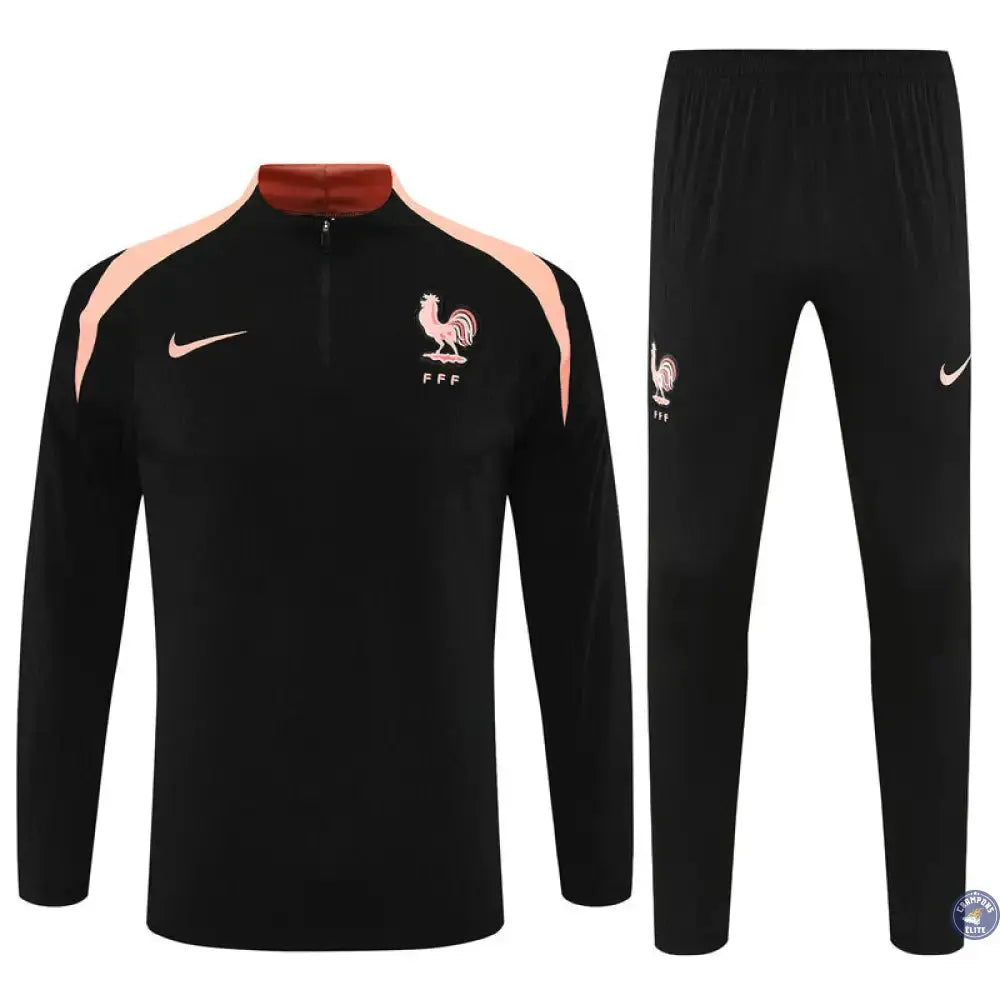 Survêtement d’entraînement demi-zip - France 2025/2026 - Noir/Rose