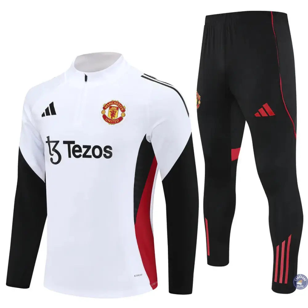Image of Survêtement d’entraînement demi-zip - Manchester United 2025/2026 - Blanc/Noir/Rouge