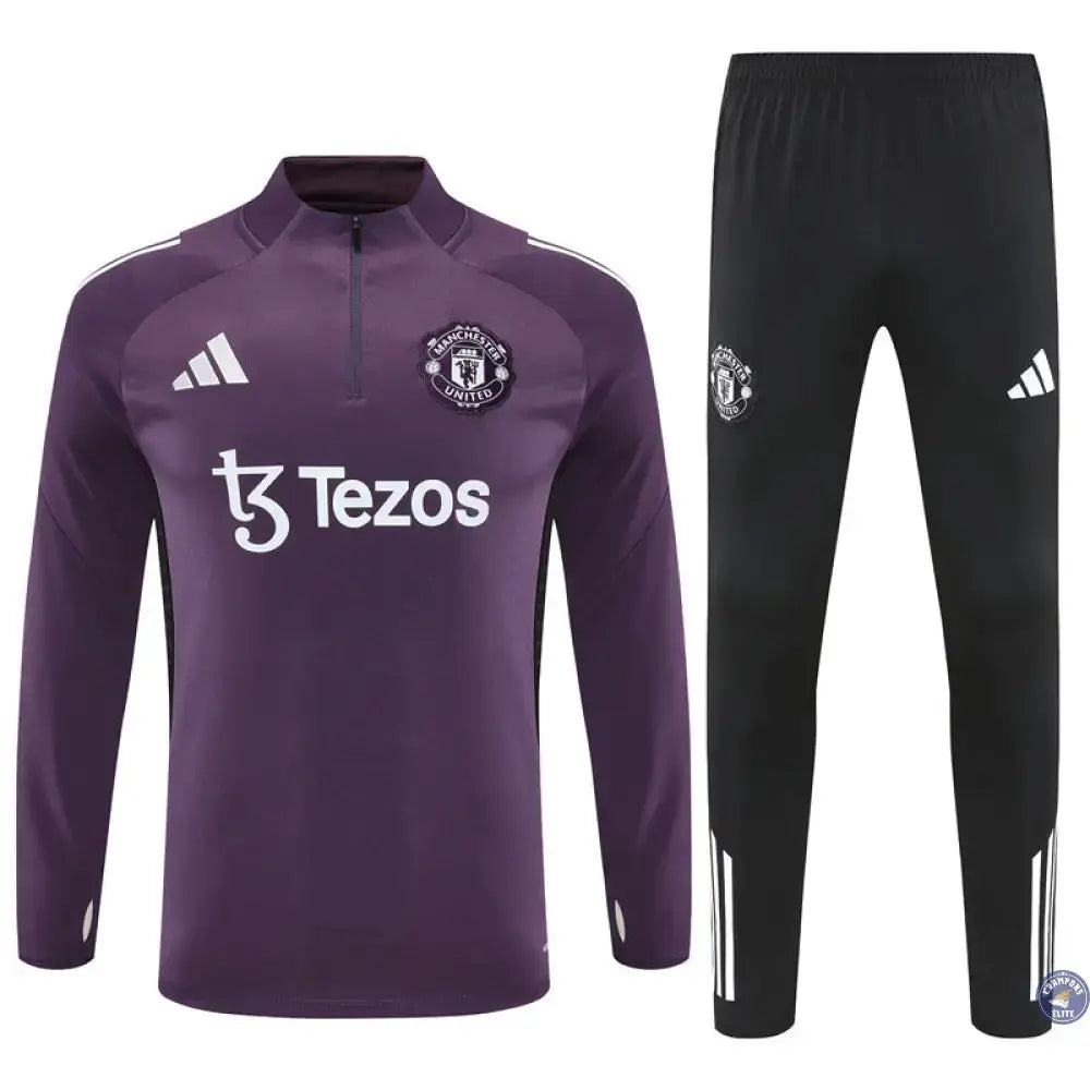 Survêtement d’entraînement demi-zip - Manchester United 2025/2026 - Bordeaux/Noir/Blanc