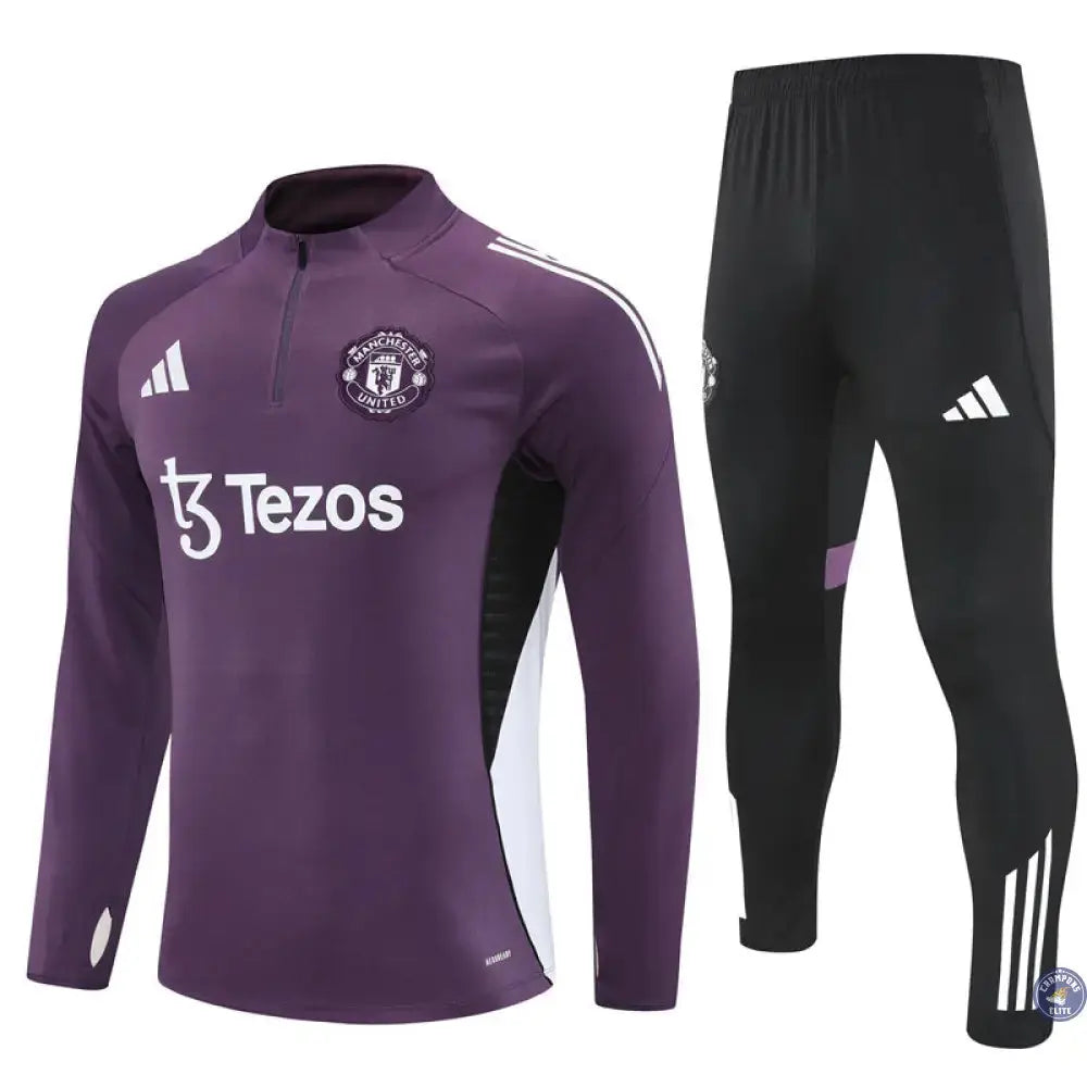 Survêtement d’entraînement demi-zip - Manchester United 2025/2026 - Bordeaux/Noir/Blanc