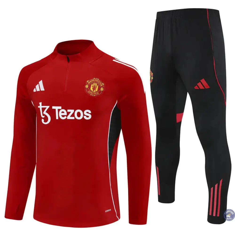 Image of Survêtement d’entraînement demi-zip - Manchester United 2025/2026 - Rouge/Noir/Blanc