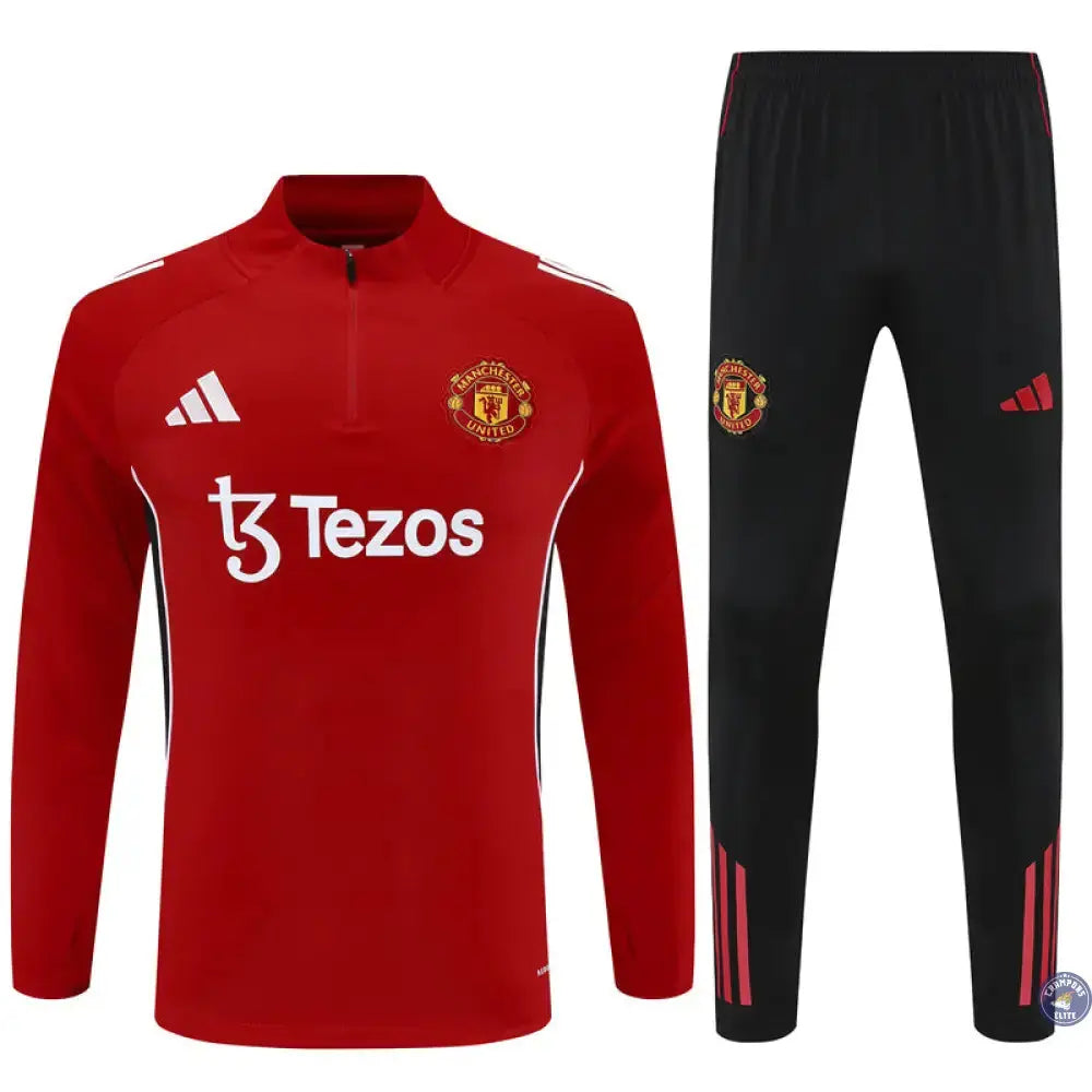 Image of Survêtement d’entraînement demi-zip - Manchester United 2025/2026 - Rouge/Noir/Blanc