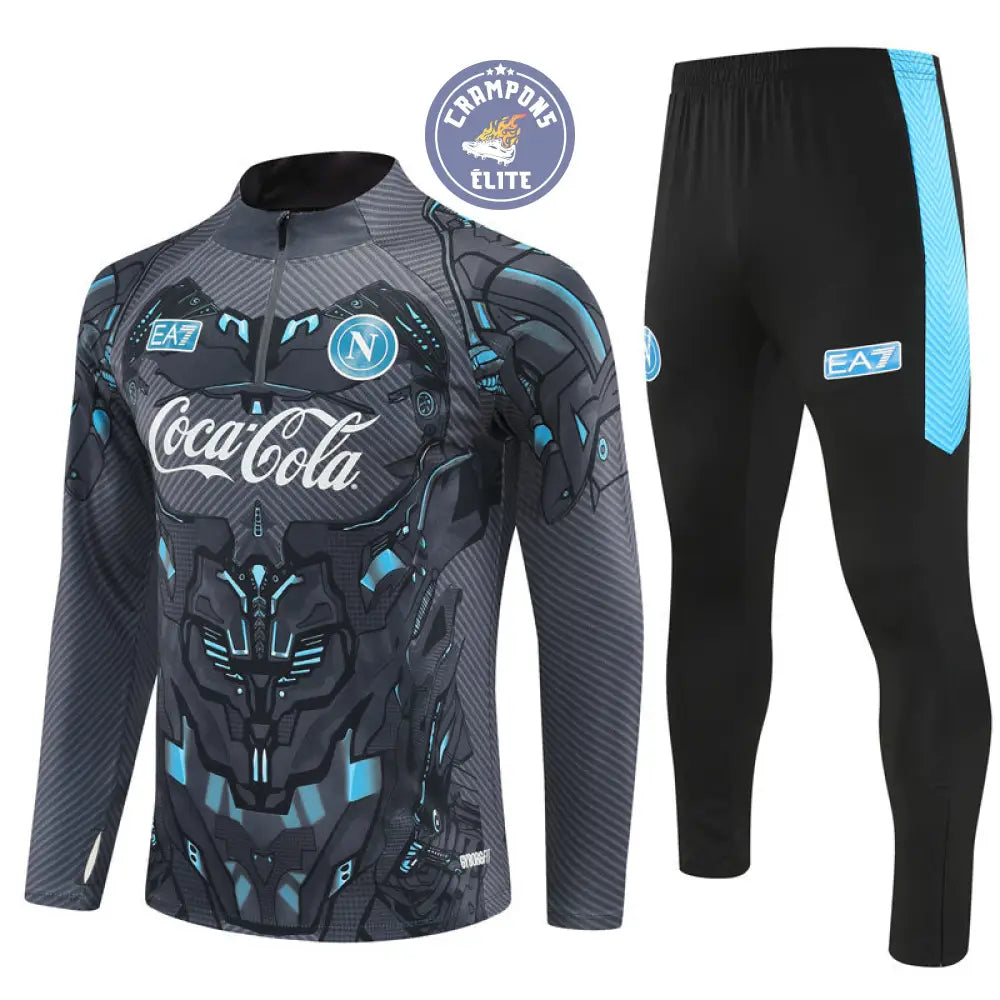 Survêtement d’entraînement demi-zip - Naples 2025/2026 - Gris/Noir/Bleu Ciel