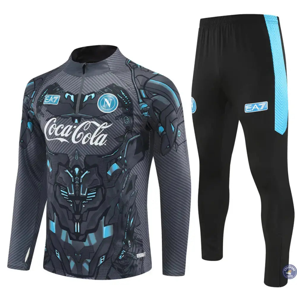 Survêtement d’entraînement demi-zip - Naples 2025/2026 - Gris/Noir/Bleu Ciel