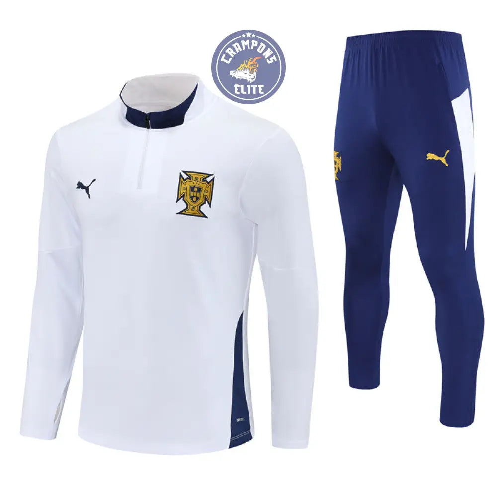 Image of Survêtement d’entraînement demi-zip - Portugal 2025/2026 - Blanc/Bleu Marine/Or