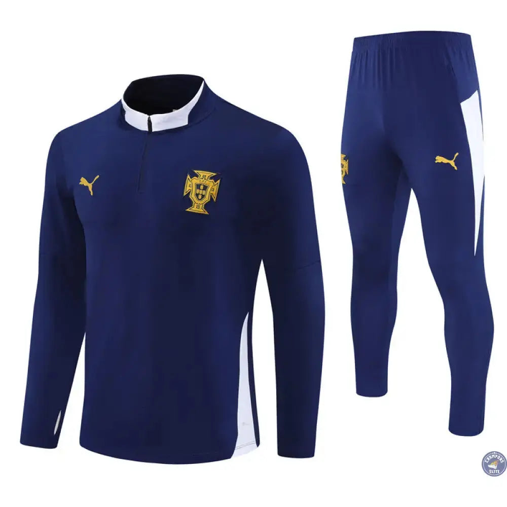 Image of Survêtement d’entraînement demi-zip - Portugal 2025/2026 - Bleu Marine/Blanc/Or