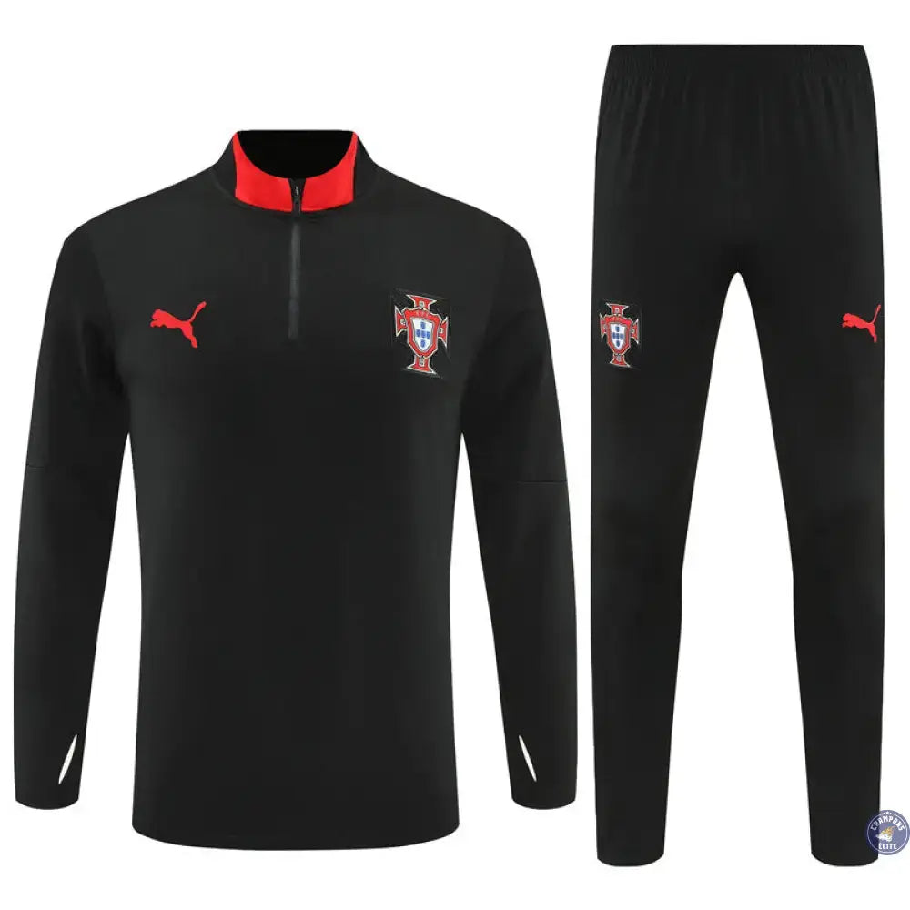 Image of Survêtement d’entraînement demi-zip - Portugal 2025/2026 - Noir/Rouge