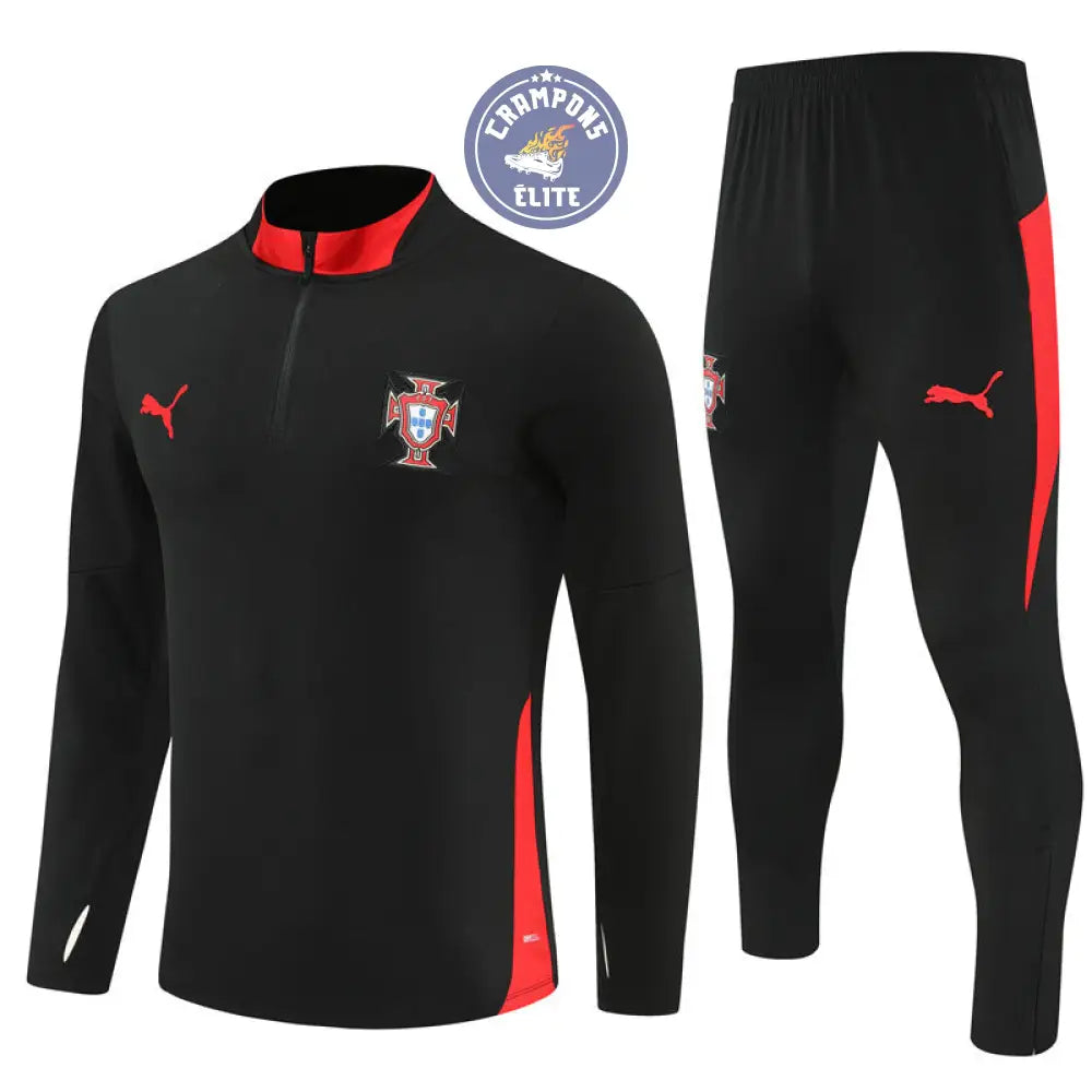 Survêtement d’entraînement demi-zip - Portugal 2025/2026 - Noir/Rouge