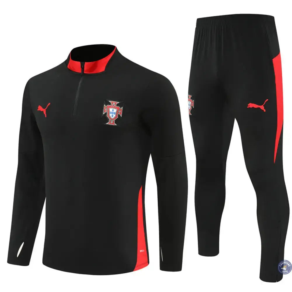 Image of Survêtement d’entraînement demi-zip - Portugal 2025/2026 - Noir/Rouge