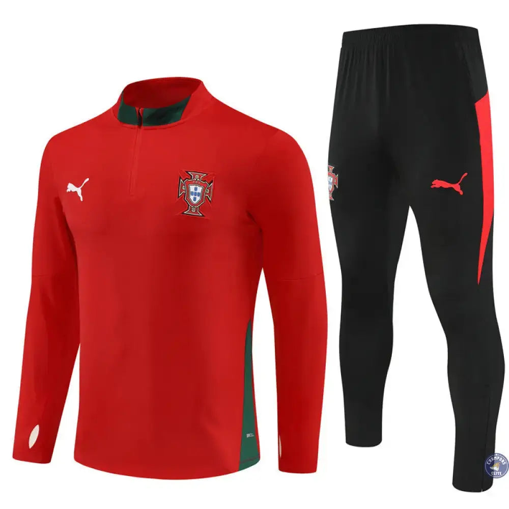 Image of Survêtement d’entraînement demi-zip - Portugal 2025/2026 - Rouge/Noir/Vert