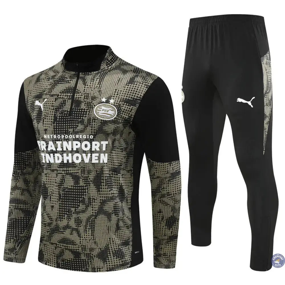 Image of Survêtement d’entraînement demi-zip - PSV 2025/2026 - Kaki/Noir/Blanc