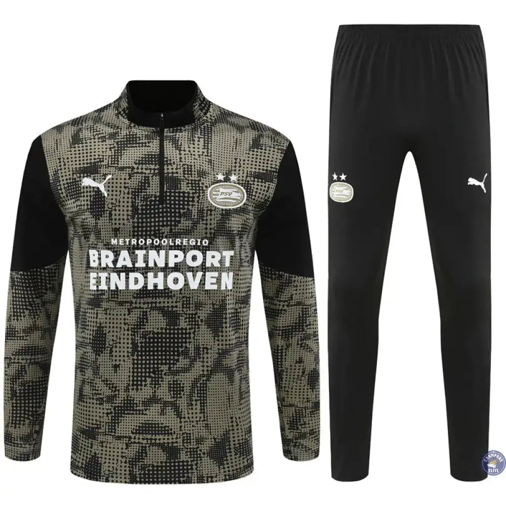 Survêtement d’entraînement demi-zip - PSV 2025/2026 - Kaki/Noir/Blanc