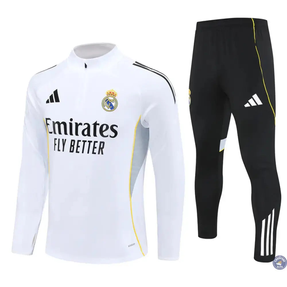 Survêtement d’entraînement demi-zip - Real Madrid 2025/2026 - Blanc/Noir/Gris/Jaune