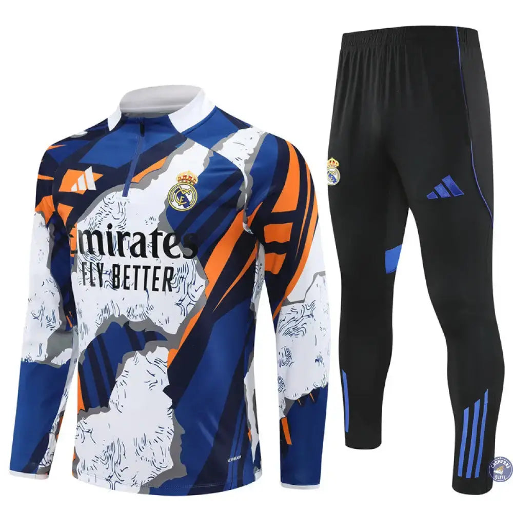 Survêtement d’entraînement demi-zip - Real Madrid 2025/2026 - Bleu/Blanc/Orange/Noir