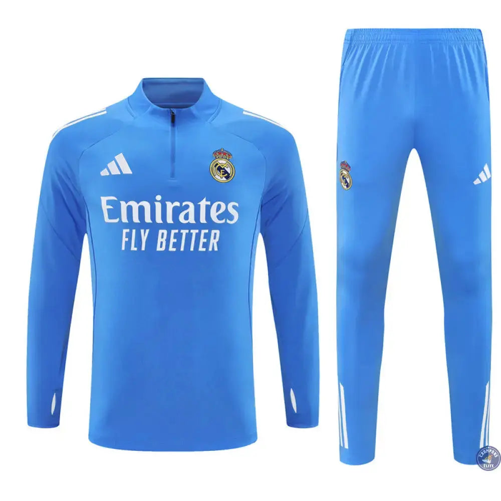 Survêtement d’entraînement demi-zip - Real Madrid 2025/2026 - Bleu Ciel/Blanc
