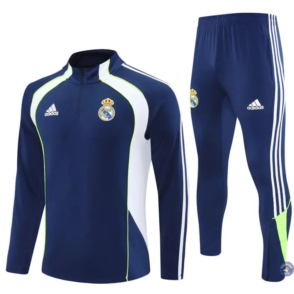 Survêtement d’entraînement demi-zip - Real Madrid 2025/2026 - Bleu Marine/Blanc/Jaune Fluo