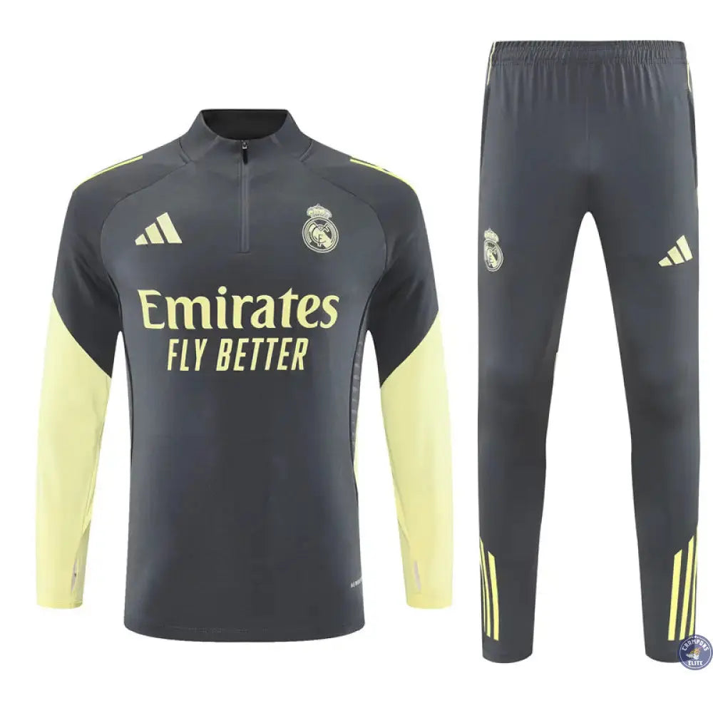 Survêtement d’entraînement demi-zip - Real Madrid 2025/2026 - Gris/Jaune Clair