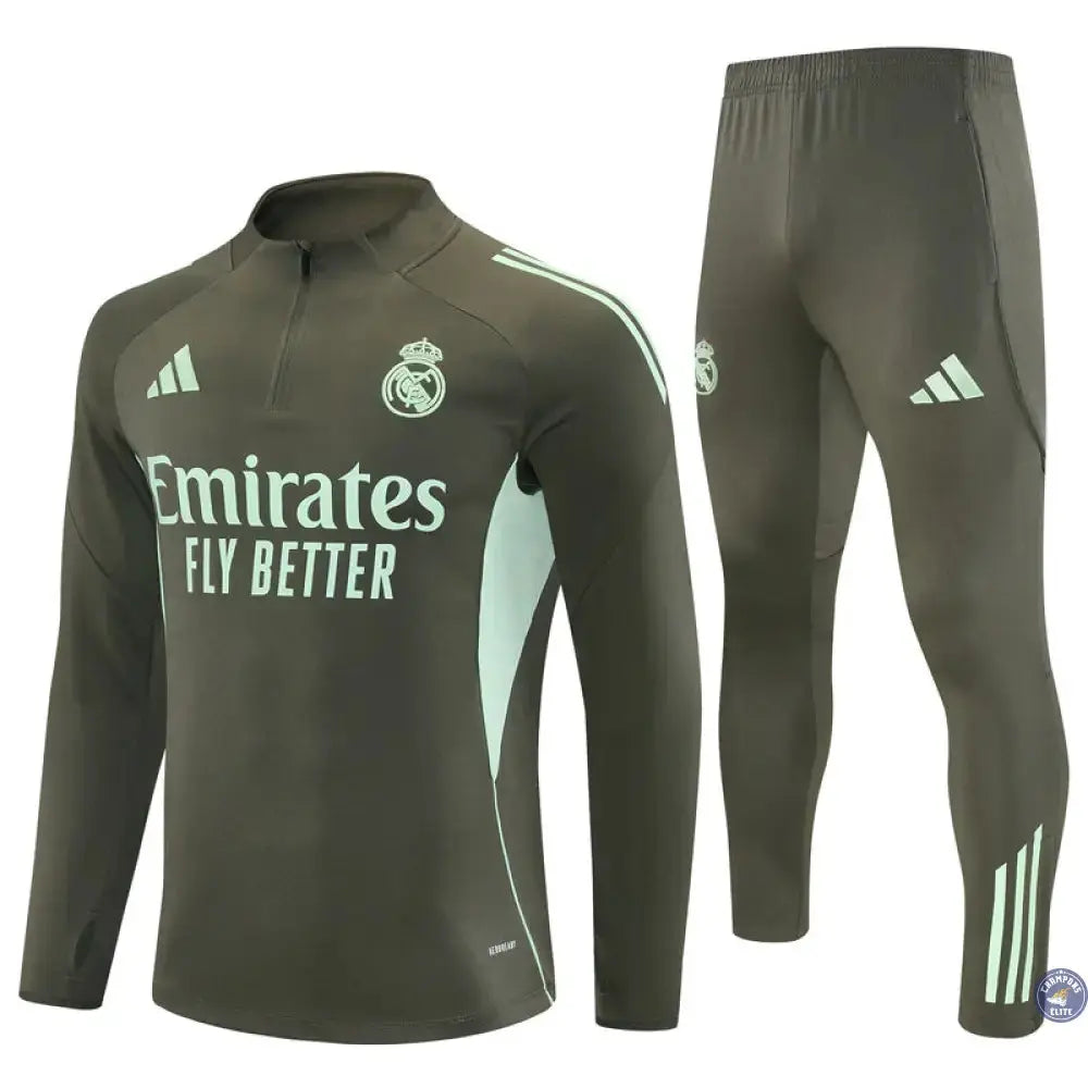 Image of Survêtement d’entraînement demi-zip - Real Madrid 2025/2026 - Kaki/Bleu Turquoise