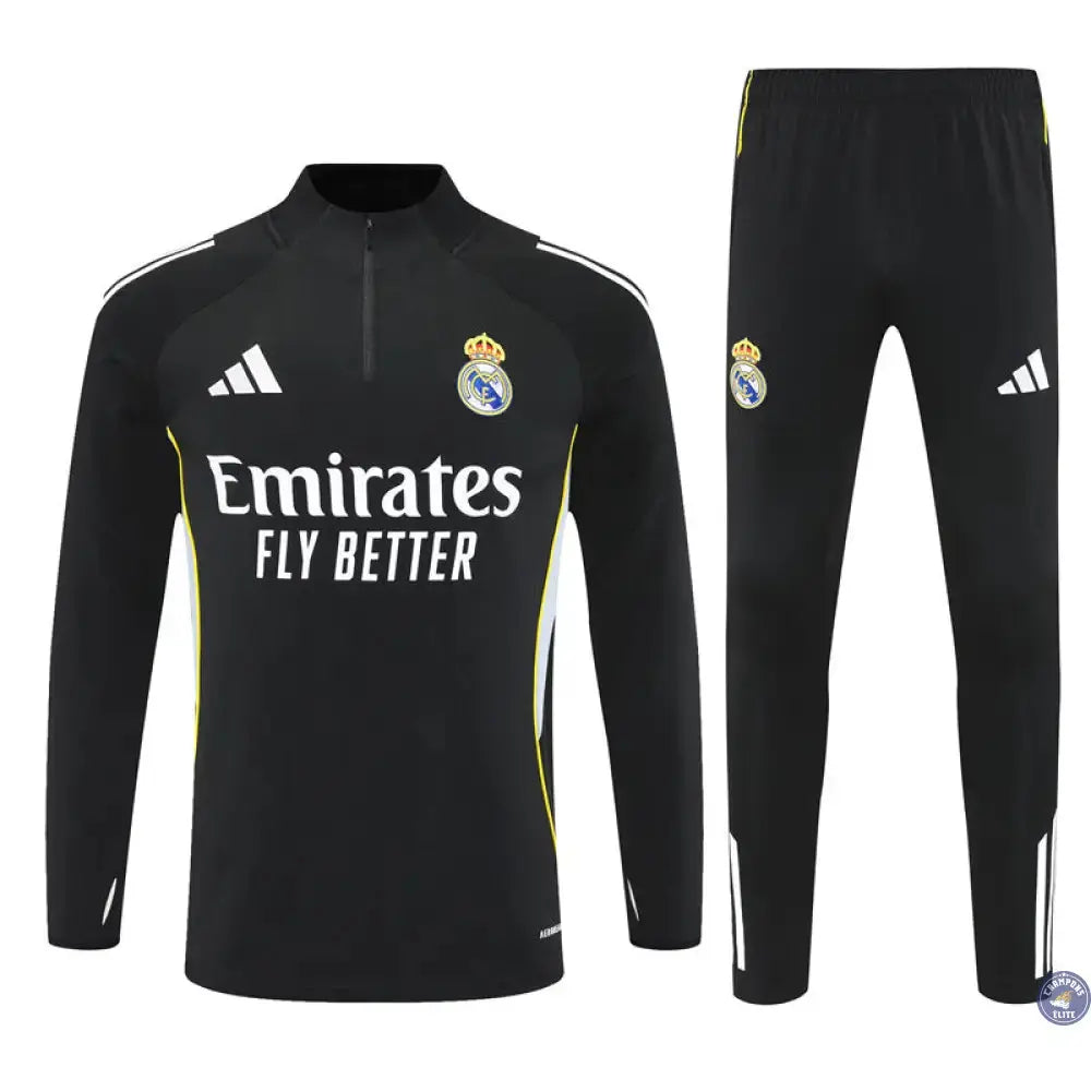 Survêtement d’entraînement demi-zip - Real Madrid 2025/2026 - Noir/Gris/Jaune/Blanc