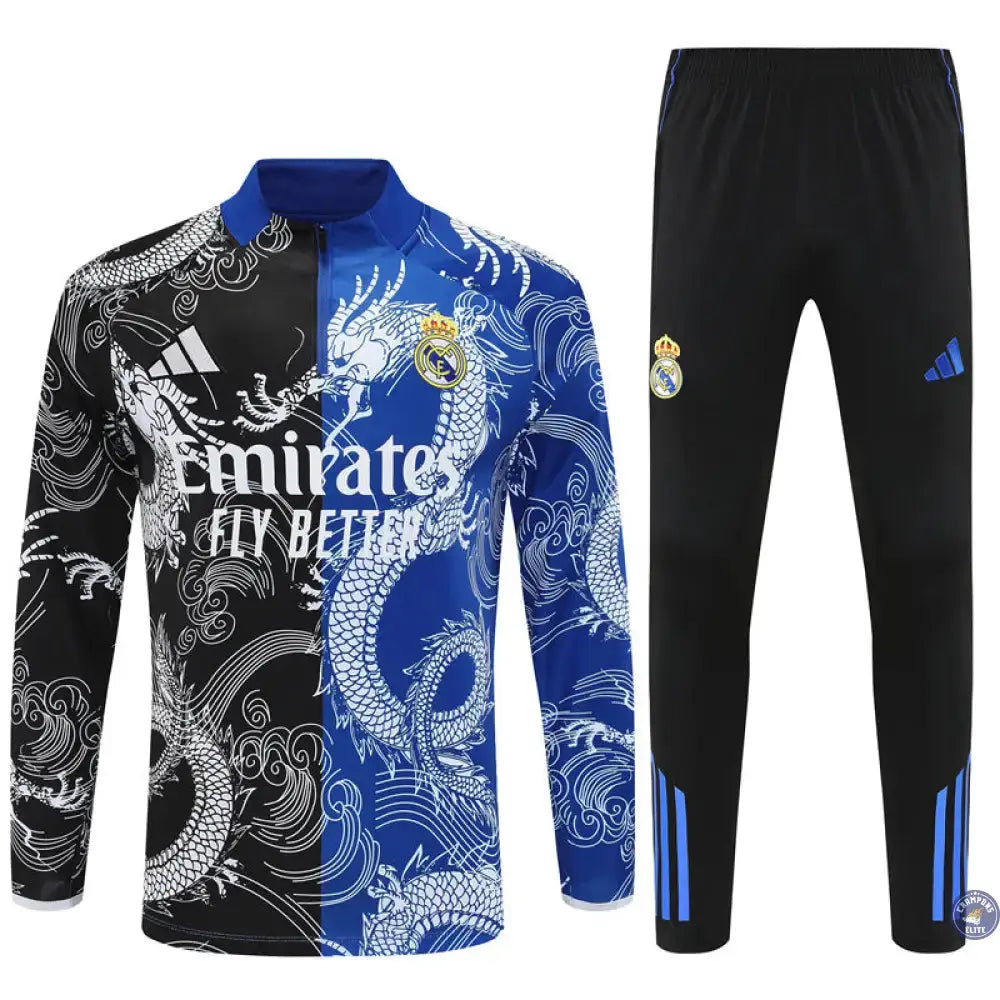 Survêtement d’entraînement demi-zip - Real Madrid 2025/2026 - Version Dragon Bleu/Noir