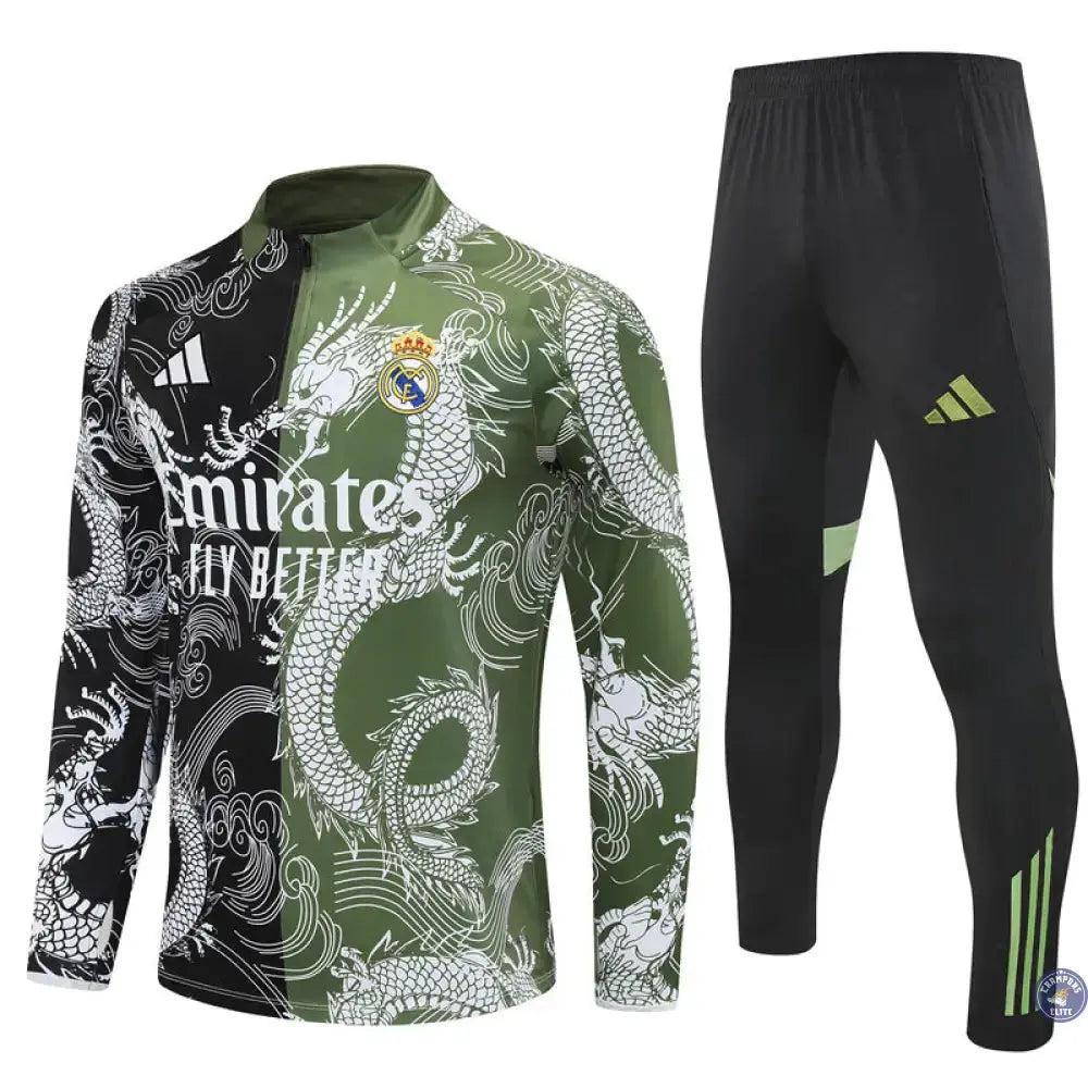 Image of Survêtement d’entraînement demi-zip - Real Madrid 2025/2026 - Version Dragon Vert/Noir