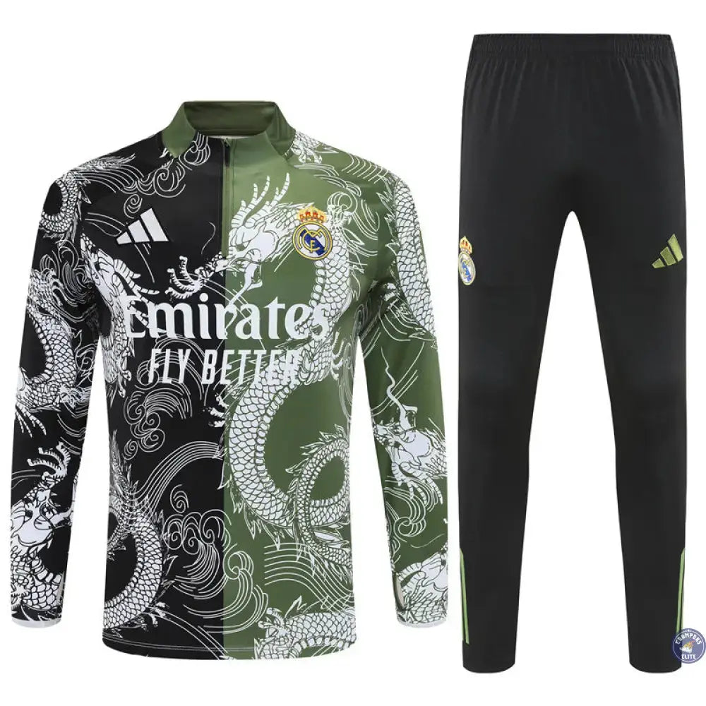 Survêtement d’entraînement demi-zip - Real Madrid 2025/2026 - Version Dragon Vert/Noir