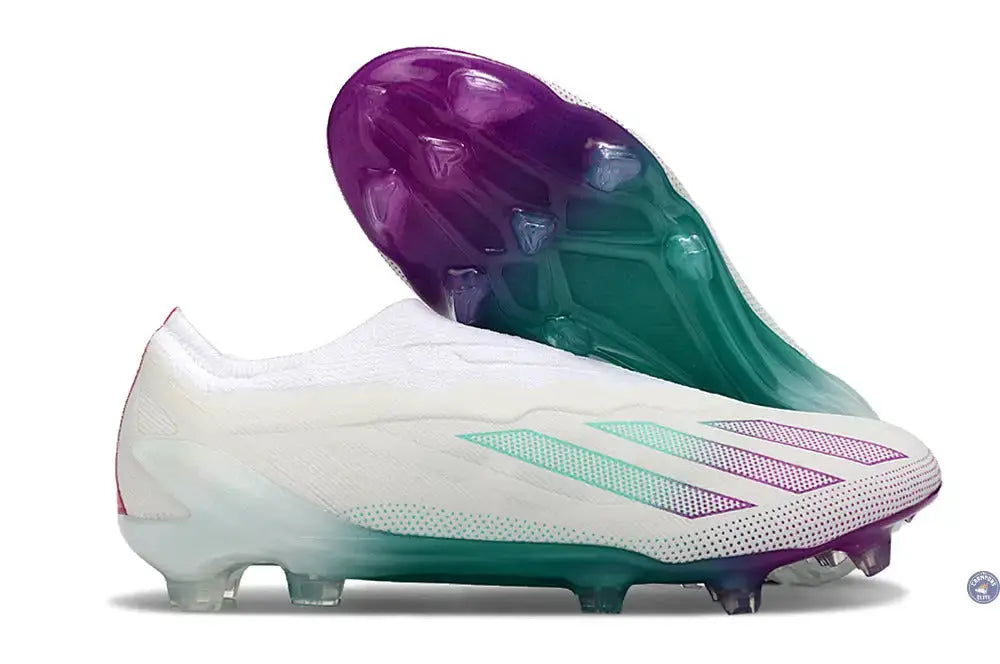 Image of X Crazyfast Elite Laceless FG Blanc/Violet/Vert