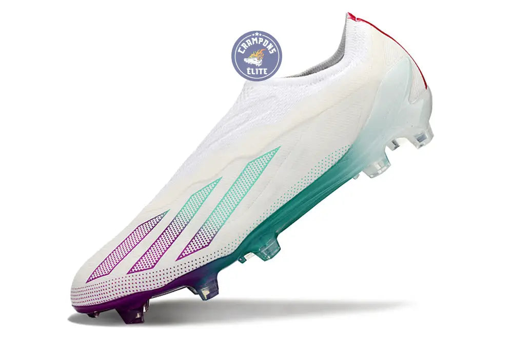 Image of X Crazyfast Elite Laceless FG Blanc/Violet/Vert