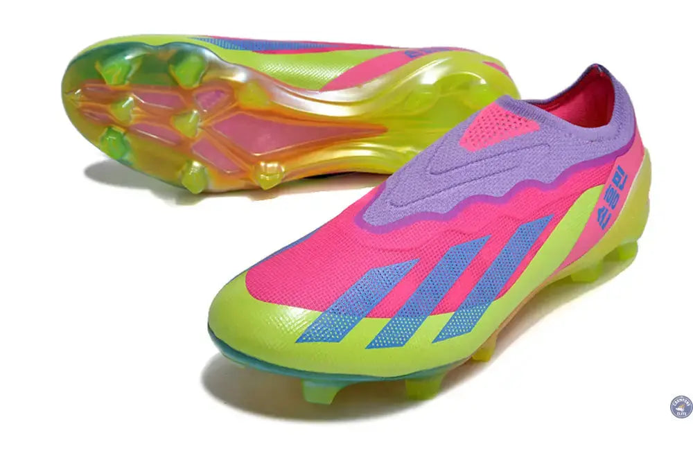 X Crazyfast Elite Laceless FG x SON - ’South Korea Nightlife’ Rose/Jaune/Violet
